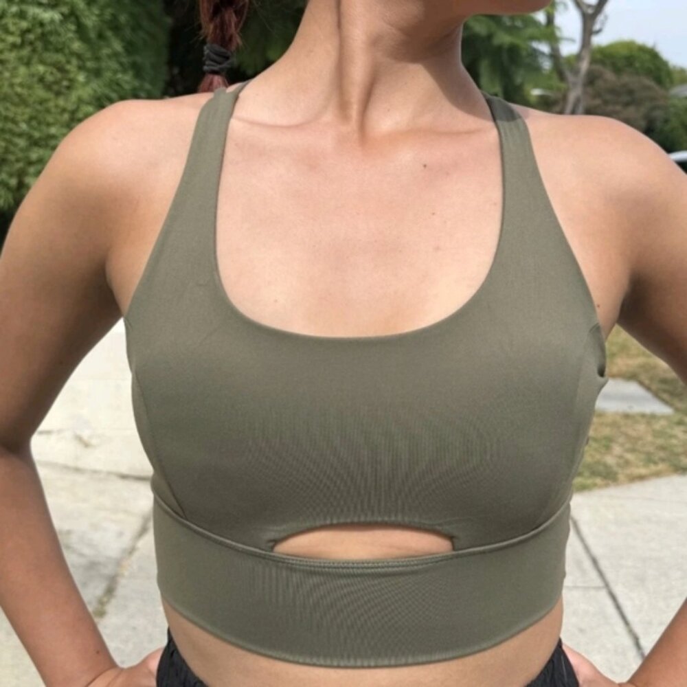 OTOS Activewear Sport Bra Crop Top Tank Padded Crisscross Athletic Olive Various
